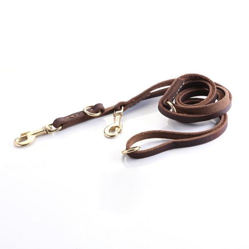 Multifunctional Leather Pet leash handmade Cowhide two Handles - Image 2