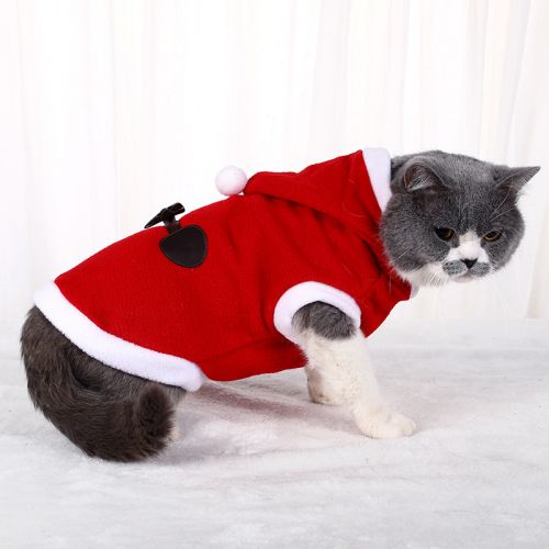Winter cat casual Red Christmas Fleece hoodie warm pet costume