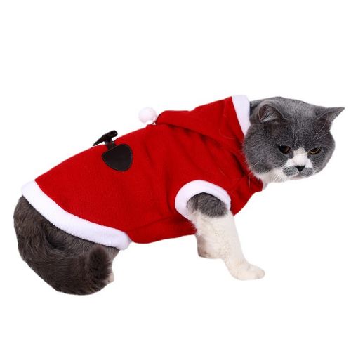 Winter cat casual Red Christmas Fleece hoodie warm pet costume - Image 5